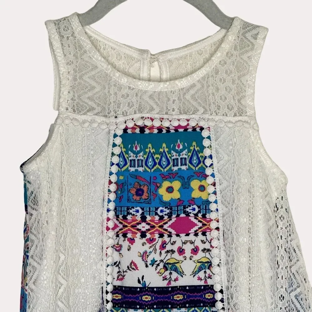 Zunie Girls Lace Trim Swing Dress A Line Floral Geometric 5